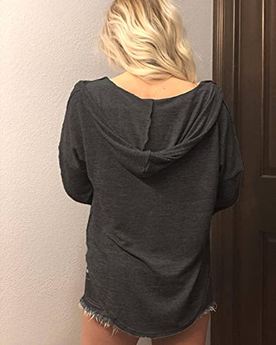 Image of Womens Long Sleeve V Neck Hoodie Sweatshirts Lightweight Pullover Tops