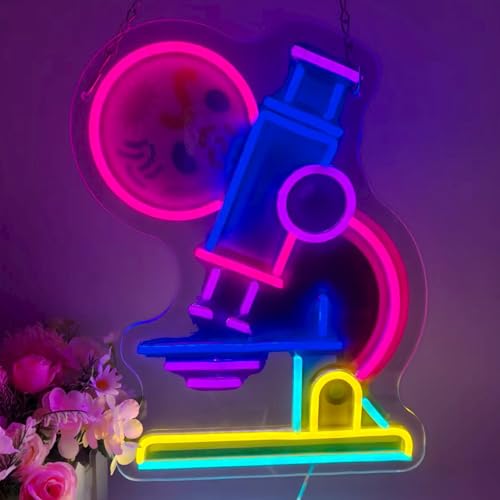 Image of Microscope Neon Sign LED Neon Light Sign for Wall Decor, Science Classroom Decor Neon Signs for Lab Biology Room Study Room Teacher Office Party Education Wall Decoration