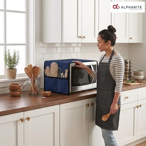 Image of Microwave Oven Top Cover - Durable, Dustproof, Waterproof Microwave Cover, Oven and Microwave Top Cover with Modern Design and 4 Side Pockets (NAVY BLUE, GENERAL)