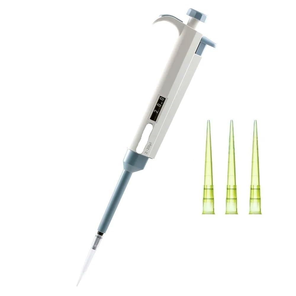 1 Stück mechanische Pipette mit einstellbarem Volumen – Einkanalpipette mit 200 Spitzen – for präzise Laborarbeiten(5-50ul)