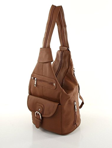Image of Womens Leather Convertible 7 Pocket Medium Size Tear Drop Sling Backpack Purse Shoulder Bag