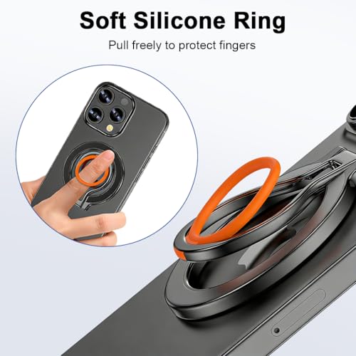 Image of ZORBES Magnetic Phone Grip Holder for Mag-Safe Ring Stand Holder Adjustable Kickstand for iPhone 17 16 Pro Max 15 14 13 12, Finger Loop Stand with Silicone Finger Strap, Wireless Charging Compatible