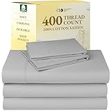 Split King Sheets for Adjustable Bed, Natural 100% Cotton Sheets, 400 Thread Count Sateen, Deep Pockets with All Around Elastic for a Snug Fit, Cool & Durable Bedding Set - Light Grey