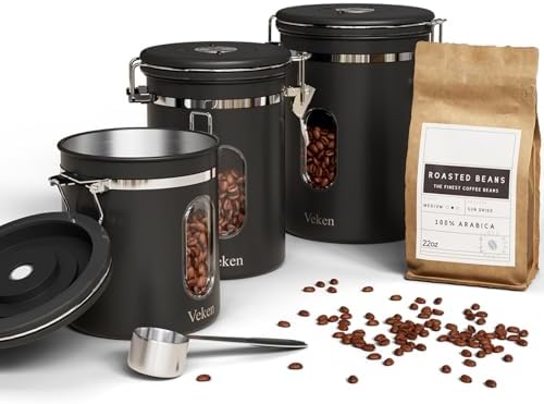 Veken Coffee Canister Set 16 + 22 + 38 oz with Window, Airtight S...