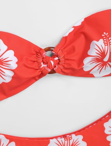 Image of ZAFUL Women's Bandeau Bikini O Ring Strapless Tie Back High Cut Two Piece Swimsuit Bathing Suits