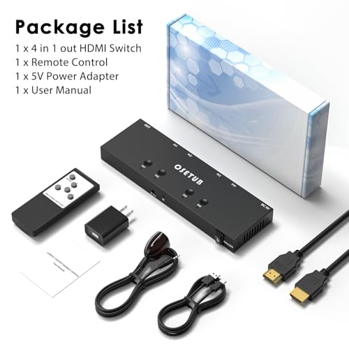 Image of 4K@60Hz 4 in 1 Out HDMI Switch, 4 Port HDMI Switcher Selector Support HDR10 & HDCP 2.2 & Full 3D with IR Remote Control Compitable with Nintendo Switch,Xbox PS5 /4,Fire Stick,Roku,Apple TV for Gaming