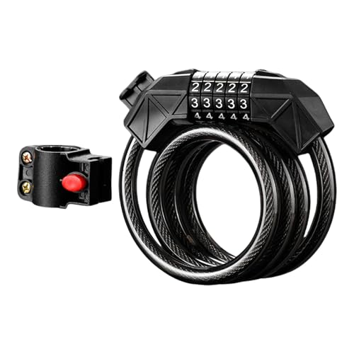 Cerradura de cable con combinación, cerraduras de scooter anti robo - Bloqueo de cable de motocicleta antirrobo de 4 pies - Alarma de cochecito pesado, cadena segura codificada de 5 dígitos