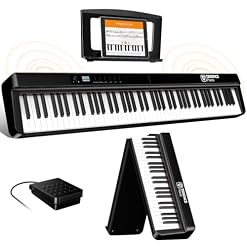 TERENCE Pliable Piano Numérique 88 touches avec Haut parleur 2x25W Batterie de 2000mAh lestées Pédale de Sustain interface MIDI avec support de partitions Bluetooth Sacs pour Piano Câble audio Casque - Les Beatles, Paul McCartney, John Lennon, RIngo Starr, George Harrison