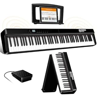 TERENCE Pliable Piano Numérique 88 touches avec Haut parleur 2x25W Batterie de 2000mAh lestées Pédale de Sustain interface MIDI avec support de partitions Bluetooth Sacs pour Piano Câble audio Casque - Les Beatles, Paul McCartney, John Lennon, RIngo Starr, George Harrison
