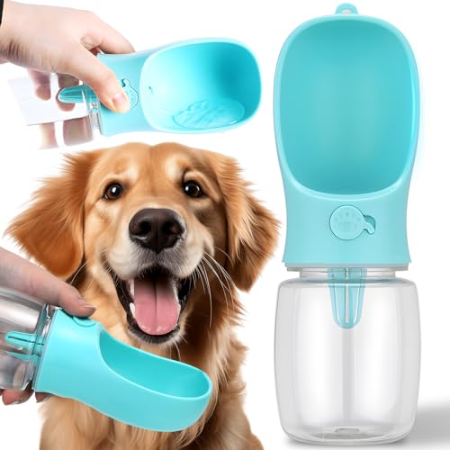 Retoo Botella para perros para mascotas, dispensador de agua, accesorios de viaje para senderismo y camping, función de ahorro de agua giratoria, a prueba de fugas, portátil, acero inoxidable,