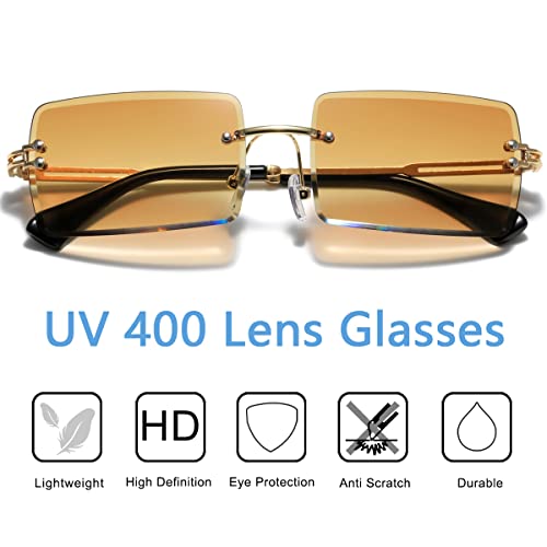 Fashion Rimless Rectangle Sunglasses for Women Men Square Glasses Ultralight UV400 Eyewear Unisex 90313
