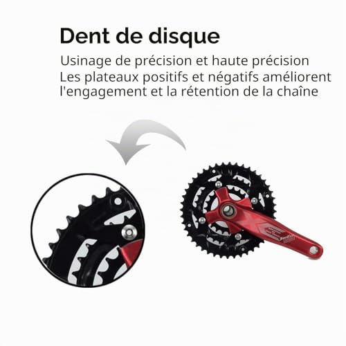 ENGWE MTB Ensemble de Pédalier de Vélo, Pédalier de Vélo, Pignon de Vélo à 3 Vitesses, Ensemble de Manivelles de Pédalier en Aluminium à Haute Résistance pour Vélo de Montagne à 21/24/27 Vitesses – vue 7