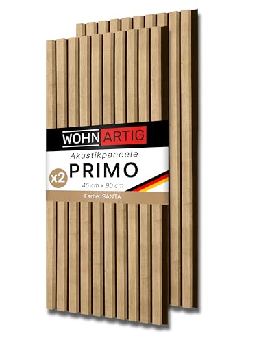 wohnartig® Wandpaneele PRIMO - Set 2 Stück je 900 mm x 450 mm | Farbe: Eiche Santa | Akustikpaneele | Wandpaneele auf filz | Wandverkleidung