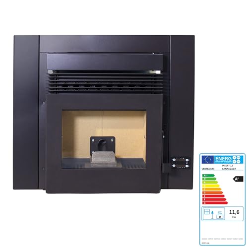 EIDER BIOMASA – Insertable de Pellets CANADÁ 12 Canalizable – 11,9 kW – Calienta hasta 220 m³ – Tolva 15 kg – Bajo Consumo – Cristal Limpio – Silenciosa – Programable – Clase A+
