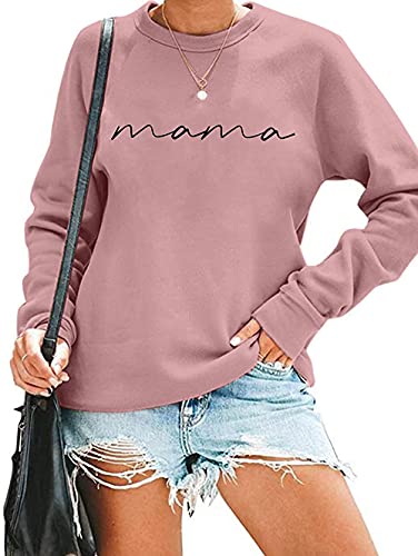 ASTANFY Mama Shirts Women's Mama Graphic Tee Casual Short Sleeve Tops Tee (Light Pink, Small)