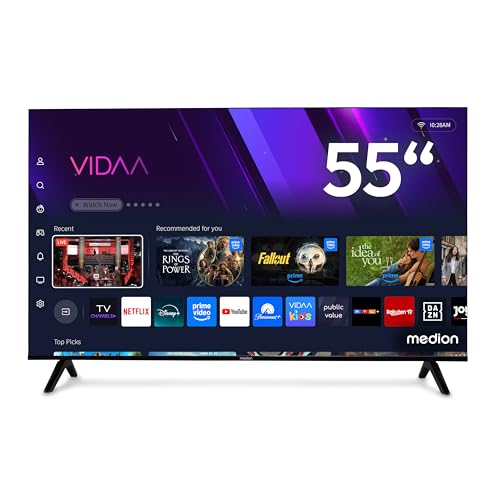 MEDION 138,8 cm (55 Zoll) Ultra HD Fernseher (Smart-TV, 4K, HDR10, VIDAA Store, HBO Max, MagentaTV, Prime Video, Disney+, DAZN, Paramount+, HbbTV, PVR, Bluetooth, MD 855301)