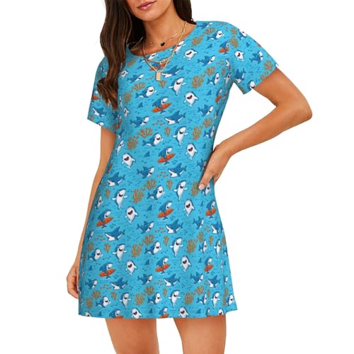 Chemise de nuit légère pour femme à motif baleine sous-marine
