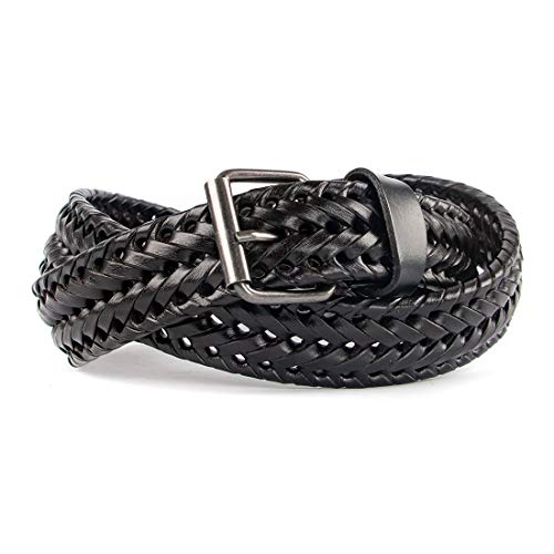 Men Braided Woven Genuine Leather Belt Brown