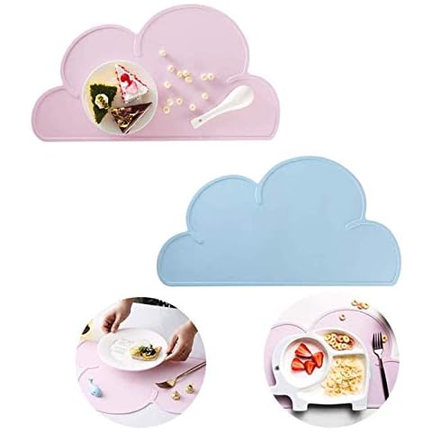 Silicone Cloud Placemat Children Placemats Kids Place Mats Kids Placemats Non Slip Silicone Cloud Tablemats Baby Feeding Plate Food Grade BPA Free Portable Tableware for Toddlers Kids Infant(2 Pcs) Cover