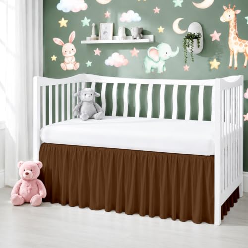 Image of Chocolate Ruffled Crib Bed Skirt - 100% Cotton - Nursery Dust Ruffle Bedding Skirts for Baby Boy or Baby Girl - Standard Crib, 14 inch Drop | Nursery Standard Crib Bedding Bed Skirt for Baby Boys and Baby Girls. Hides Under-Crib Storage for a Neat Appearance