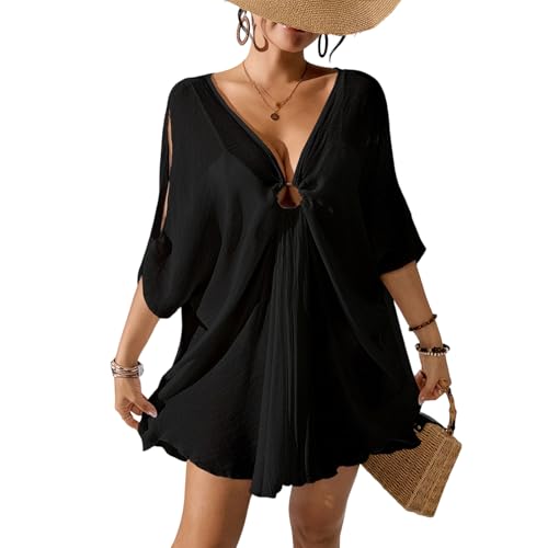 Vestido tipo de playa transpirable con cuello en V y ropa ligera para trajes de baño de mujer