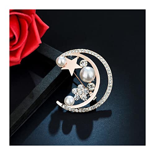 WACEH Jewelry broche de mulher alfinetes broches de mulher broche de pérolas de lua de diamantes de imitação elegante para mulher alfinetes de lapela de meia lua de estrela de cristal jóias de