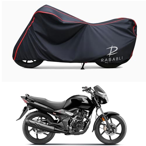 Image of Waterproof Bike Body Cover Compatible for | Honda Unicorn BS6 | Taffeta Fabric, Red Piping Design, Bottom Elastic Fit | Dustproof, Sun UV & Rain Protection for All Bikes