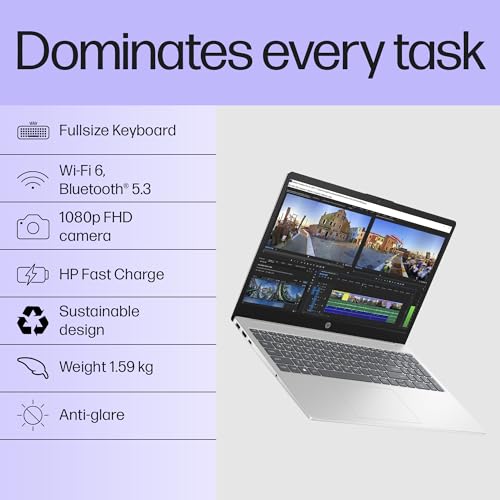 Image of HP 15, 13th Gen Intel Core i3-1315U (8GB DDR4, 512GB SSD), Anti-Glare, Micro-Edge, 15.6'' /39.6cm, FHD, Win 11, M365 Basic(1yr)* Office2024, Silver, 1.59kg, fd0465TU, UHD Graphics, FHD Camera Laptop
