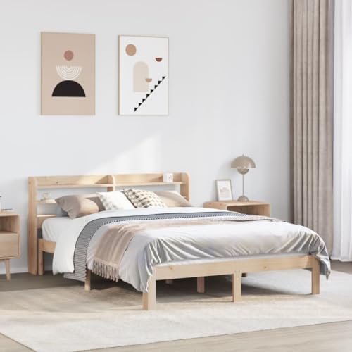 Juroupi Estructura de Cama con cabecero Estructura Cama Bed Frame Cama con cabecero somier Madera de Pino Blanco 150x200cm // 3306790