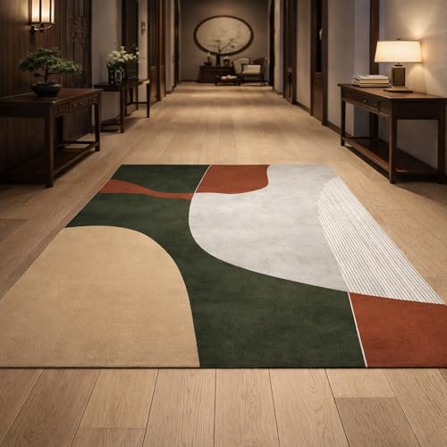 Tapis de décoration,Abstrait Moderne Vert Beige Terracotta Rouge Gris Blanc, 180 x 200 cm, Tapis de Salon Chambre Vintage Salle à Manger Bureau,Rug for...