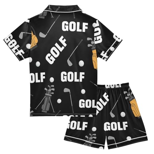 Satin Pajama Sets Short Sleeve Golf Equipment Pattern Print Button Down Silky Nightwear 2 Piece PJS 5-14Y2