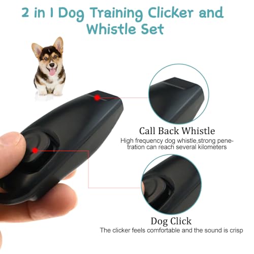 WOLMIK 2 Stück Hund Klicker und Pfeife 2 in 1, Klicker mit Großem Knopf und Pfeifen, Schiedsrichter und Beamte Lauter Klarer Klang İdeal für Trainer, Haustier, Katze, Rückruf - Schwarz & Blau