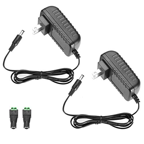 LE Power Adapter, 2A, AC 100-240V to DC 12V Transformer, 24W Switching Power Supply, US Plug Power Converter for LED Strip Light and More, Pack of 2
