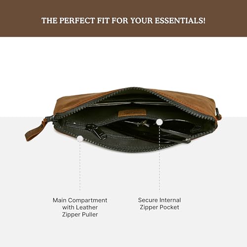 Wristlet Wallet for Women Real Leather Purse & Clutch for Mobile Keys Coins with Credit Card Slots in Gift Box (Cognac Crazy Horse)