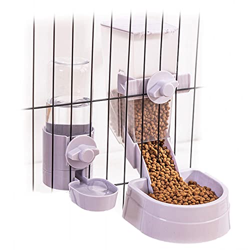 Rabbit Food and Water Bowls Set, Automatic Bunny Feeder Food Dish Small Animal Bin Feeder with Lid for Bunny Cat Ferret Chinchilla Guinea Pig