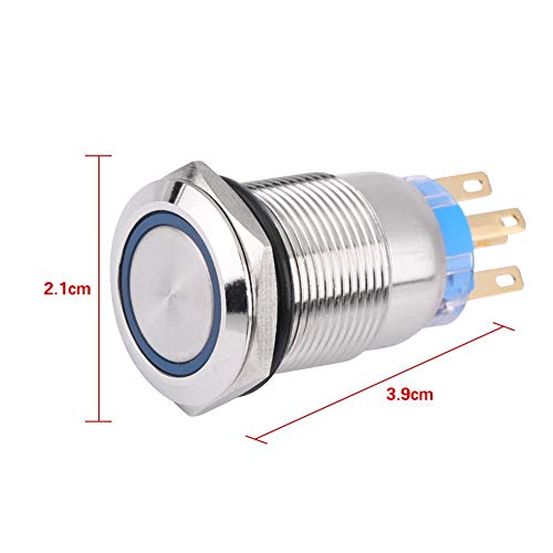 LED Latch Button Switch, 19mm 12V LED Waterproof Stainless Self-locking Latching Push Button Switch (Blue LED ring light) - Image 2