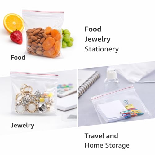 Image of Zip Lock Clear Plastic Storage Bags| Resealable Clear Plastic Bags| Durable and Leak-Proof |Square Pouches with Press Seal Apply To Kitchen Storage and Jewellery Packaging-10 * 14-100Pack