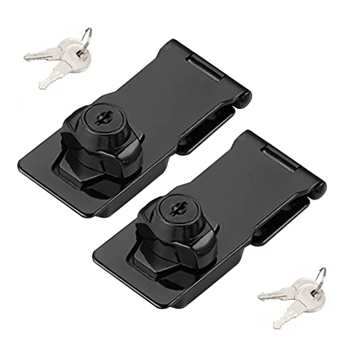 2 Packs Keyed Hasp Locks Twist Knob Keyed Locking Hasp for Small Doors Cabinets and More Stainless Steel Steel Hasp Lock Catch Latch Safety Lock Door Lock with Keys (4inch Bliack)