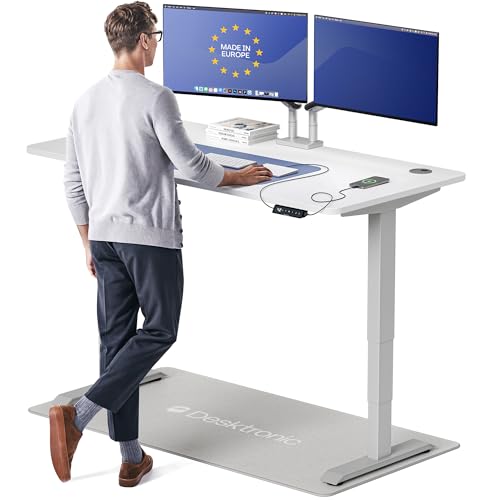 Image of Desktronic HomePro Standing Desk 60x30 - Made in Europe, Ergonomic Sit Stand Home Office Desk, Electric Height Adjustable, Dual Motor, USB & USB-C Charging, Wobble-Free, Touchscreen, 3 Memory Presets