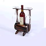 ☞ Diseño: exclusiva caja de almacenamiento de vino en forma de barril con copas de vino en ambos lados. Hermosa casa de campo de madera marrón vintage, estante de vino decorado vintage, que se puede exhibir en la mesa del comedor o en el bar, muy atractivo