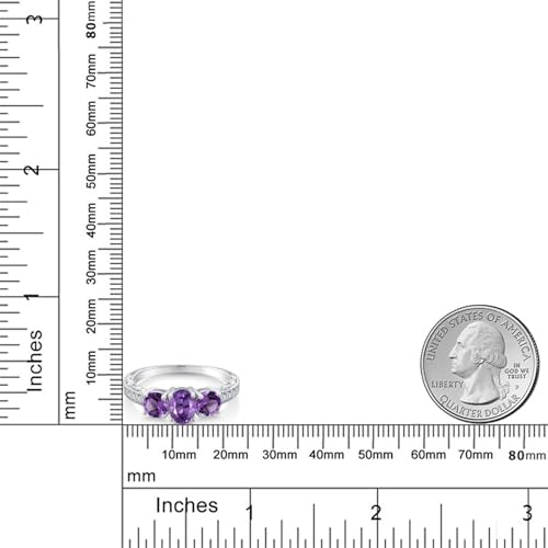 Gem Stone King 925 Sterling Silver Purple Amethyst 3 Stone Engagement Ring For Women (1.77 Cttw, Gemstone Birthstone, Available In Size 5, 6, 7, 8, 9) 6