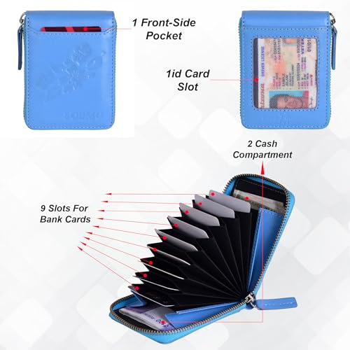 Image of Amazon Brand - Solimo Andrew Genuine Leather RFID Blocking Card Holder Ultra Strong Stitching 10 Card 2 Currency Holder 1 ID Window for Men and Women (11.5CM X9.5CM)