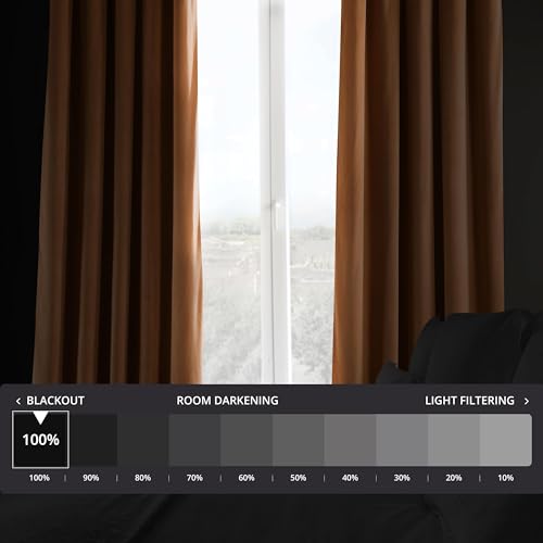 HPD Half Price Drapes Signature Velvet Thermal Blackout Curtains for Living Room 108 Inch Long (1 Panel) Rod Pocket Insulated Blackout Curtains for Bedroom Window Curtains, 50W x 108L, Burnt Pumpkin