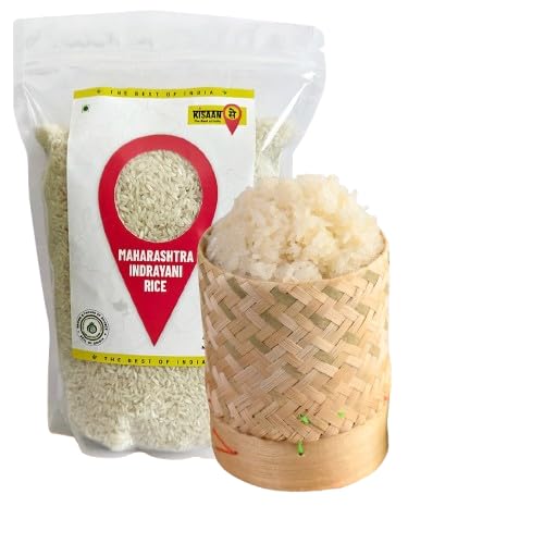 KisaanSay Maharashtra Indrayani Rice -5kg | Sticky Rice | Low Glycemic Index | High Protein Perfect for Asian Dishes | Naturally Aromatic | Hand Pounded Native Variety | Unique Taste (5kg)