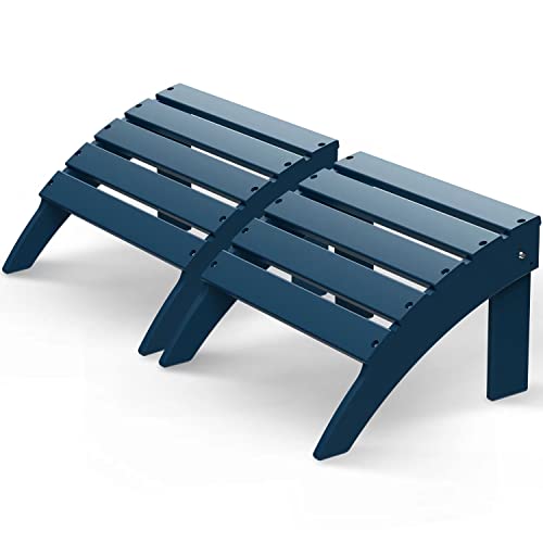 GreenVines Adirondack Ottoman Set of 2 HDPE All Weather Outdoor Folding Footrest Plastic Adirondack Chair Footstool for Deck Backyard Patio Outside Poolside Porch Lawn 19.7 inch Width Blue
