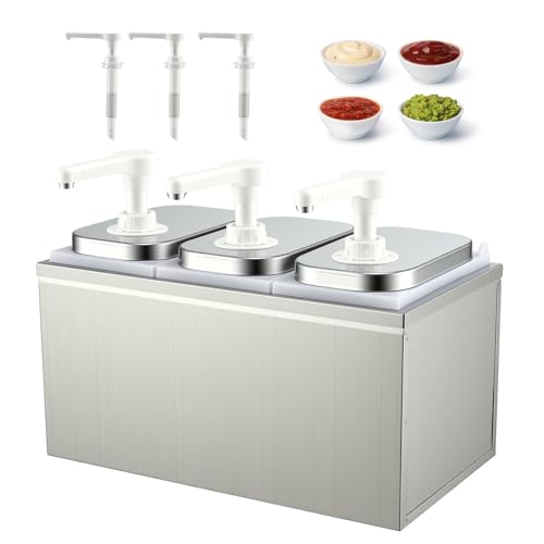 Strixorn Station de Distribution de Sauces 6L avec 3 Têtes de Pompe, Distributeur Ketchup Inox Alimentaire & Anti-Goutte, Idéal pour Ketchup Mayonnaise...