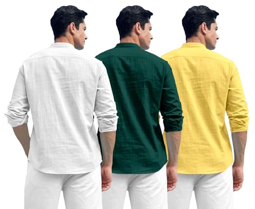 Image of Zombom Combo of Men's Solid Cotton Polyester Blend Full Sleeve Mandarin /Chinese Collor Straight Kurta Shirt (Pack of 3)