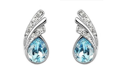 JTC Bling Blue Crystal Rhinestone Waterdrop Ear Studs Women Jewelry Earrings