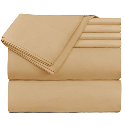Image of Hearth & Harbor Extra Deep Pocket Sheets - Fits Mattress 18-24 Inches Deep - Extra Deep Pocket Full Size Sets - 6 Piece Full Size - Full - Camel