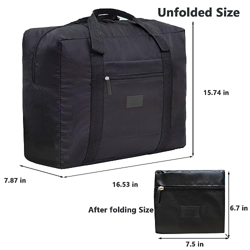 Travel Bag Foldable Luggage Bag for Spirit Airlines Tote Carry on Duffle Bag Sports Gym Water Resistant Personal Item Bag Weekender Overnight Bag (Black)2
